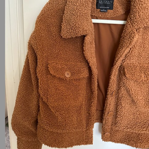 Sanctuary Jacket Womens Small Brown Cropped Button Up Teddy Bear Fuzzy Warm Coat - Picture 2 of 2